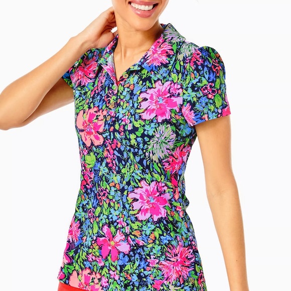 Lilly Pulitzer Tops - Lilly Pulitzer Frida Puff Sleeve Polo in Lil Festive Fantasy NWT